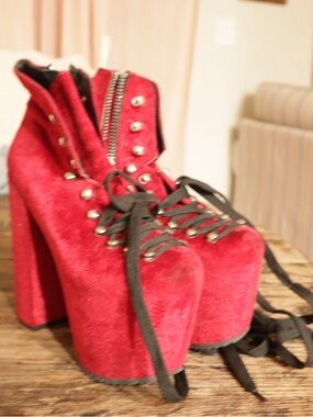 UNIF Red Velvet Platform Lace-Up Women’s Boot